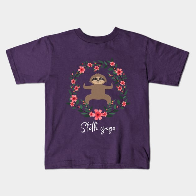 Sloth yoga Kids T-Shirt by PEERDA MIX DESIGN